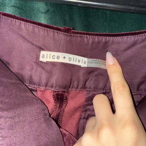 Alice + Olivia Merlot Burgundy Velvet Velour Ankle Pants MSRP $285 Size 4 Small - Picture 5 of 10